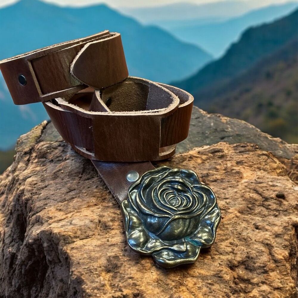 Funkie Junk Brown Leather Belt 32 w/ Rose Brass Buckle